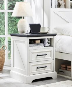 18" Farmhouse Nightstand with Charging Station