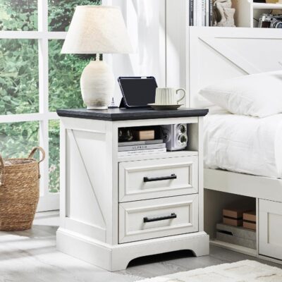 18" Farmhouse Nightstand with Charging Station